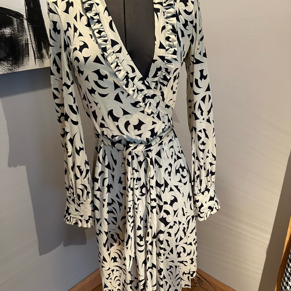 Elegant Black and White Wrap Dress